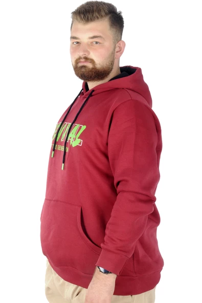 Mode XL Büyük Beden Erkek Sweatshirt Kapşonlu Kanguru Revival 22545 Bordo - 2