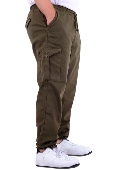 Mode XL Büyük Beden Erkek Gabardin Kargo Jogger Pantolon  Doğa 21927 Haki - 5