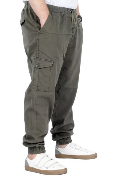 Mode XL Büyük Beden Erkek Gabardin Kargo Jogger Pantolon  Doğa 21927 Haki - 2