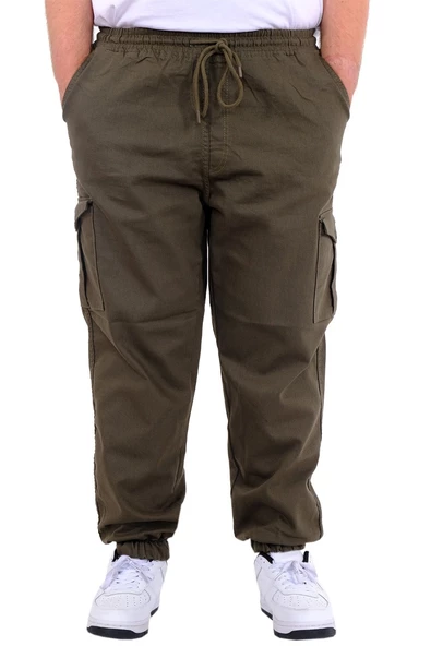Mode XL Büyük Beden Erkek Gabardin Kargo Jogger Pantolon  Doğa 21927 Haki - 4