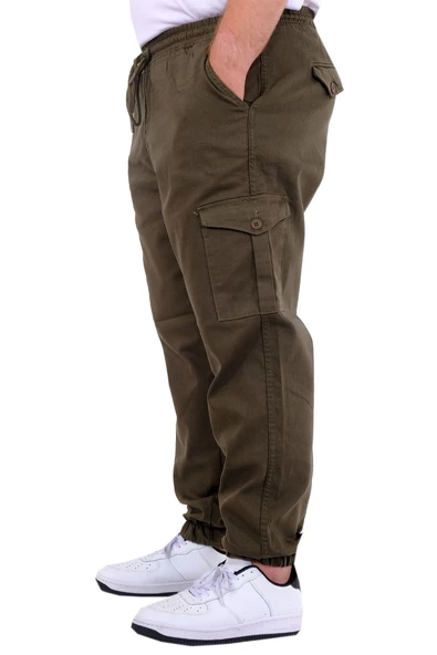 Mode XL Büyük Beden Erkek Gabardin Kargo Jogger Pantolon  Doğa 21927 Haki - 6