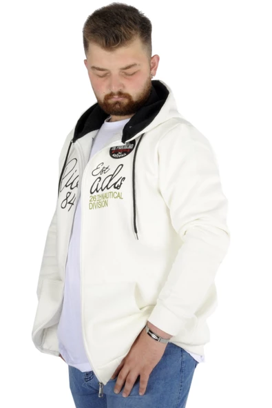 Mode XL Erkek Sweat Kapşonlu Fermuarlı Riv 22522 Ekru - 3