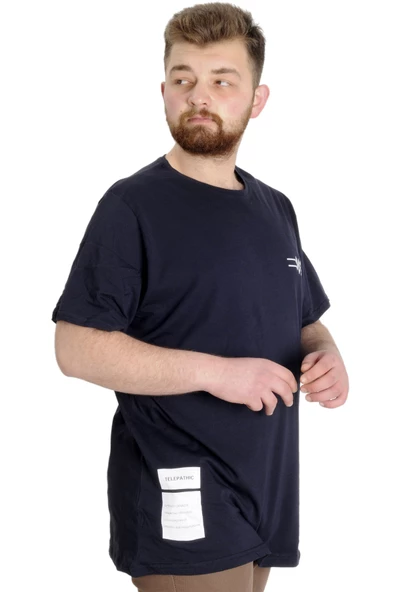 Mode XL Büyük Beden Erkek T-shirt TELEPATHIC 23132 Lacivert - 3