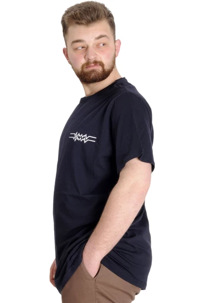 Mode XL Büyük Beden Erkek T-shirt TELEPATHIC 23132 Lacivert - 2
