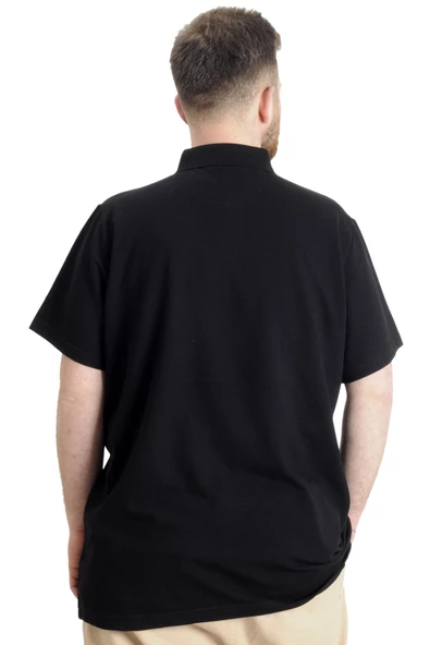 Mode XL Büyük Beden Erkek T-shirt Polo Parçalı FLT 23329 Siyah - Resim 4