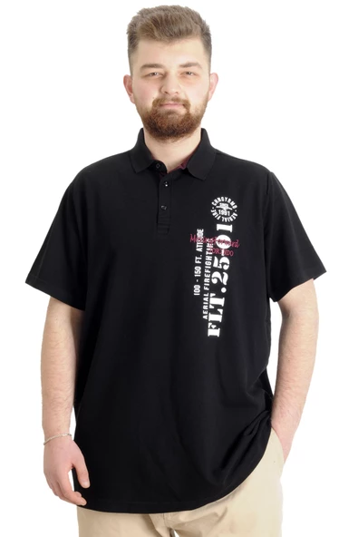 Mode XL Büyük Beden Erkek T-shirt Polo Parçalı FLT 23329 Siyah ürün görseli