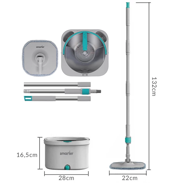 SMARTER AQUA MASTER TEMİZLİK SETİ + YEDEK MOP TEMİZ & KİRLİ SUYU AYIRMA ÖZELLİĞİ OTOMATİK TEMİZLİK SETİ MOP PASPAS