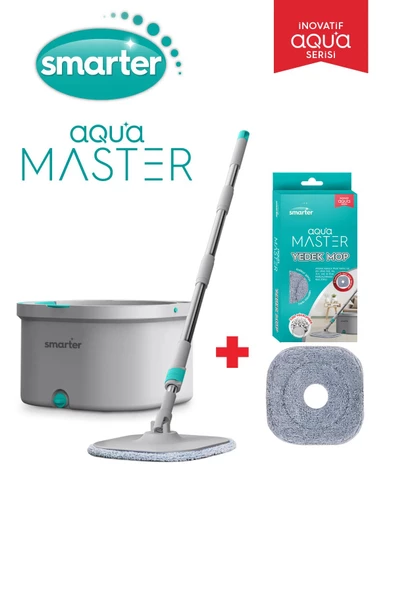 SMARTER AQUA MASTER TEMİZLİK SETİ + YEDEK MOP TEMİZ & KİRLİ SUYU AYIRMA ÖZELLİĞİ OTOMATİK TEMİZLİK SETİ MOP PASPAS