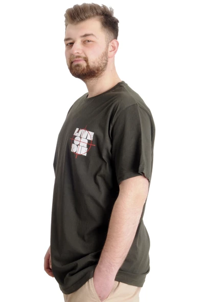 Mode XL Büyük Beden Erkek T-shirt LIVE OR DIE 23124 Haki - Resim 3