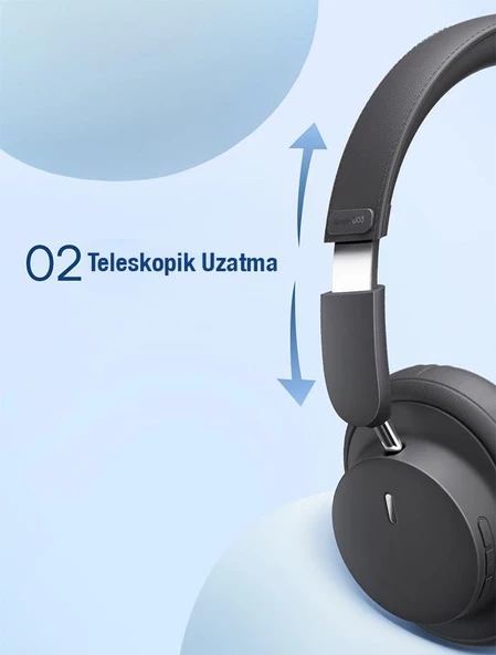 Baseus BT5.3V Premium Mikrofonlu Gürültü Engelleyici Kulaküstü Bluetooth Kulaklık, 40mm Polimer Diyafram - 3