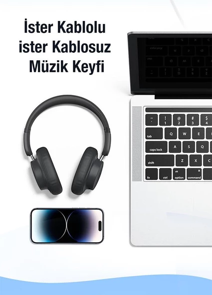 Baseus BT5.3V Premium Mikrofonlu Gürültü Engelleyici Kulaküstü Bluetooth Kulaklık, 40mm Polimer Diyafram - 4