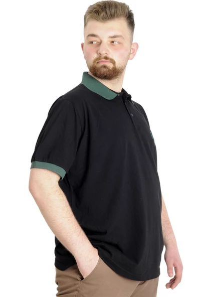 Mode XL Büyük Beden Erkek T-shirt Polo POTENT 23348 Siyah - Resim 3