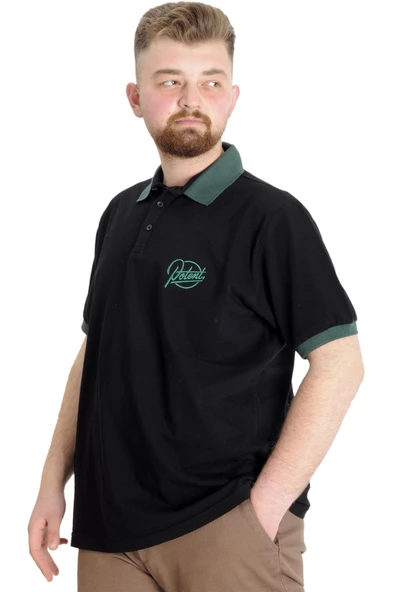 Mode XL Büyük Beden Erkek T-shirt Polo POTENT 23348 Siyah - Resim 2