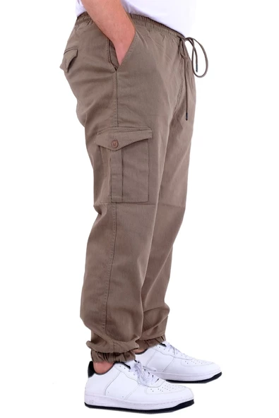 Mode XL Büyük Beden Erkek Gabardin Kargo Jogger Pantolon  Doğa 21927 Bej - 5