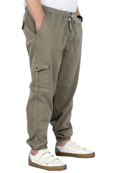 Mode XL Büyük Beden Erkek Gabardin Kargo Jogger Pantolon  Doğa 21927 Bej - 2