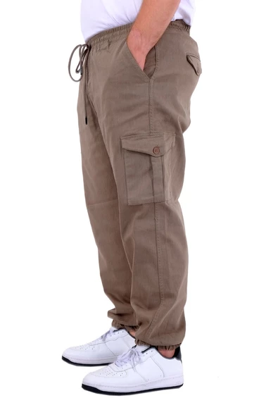 Mode XL Büyük Beden Erkek Gabardin Kargo Jogger Pantolon  Doğa 21927 Bej - 6