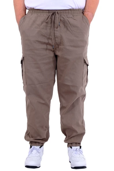Mode XL Büyük Beden Erkek Gabardin Kargo Jogger Pantolon  Doğa 21927 Bej - 4