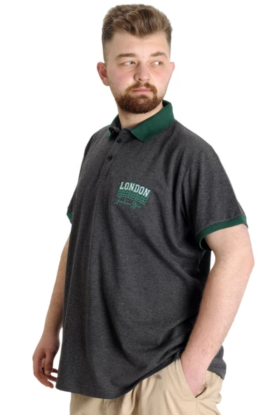 Mode XL Büyük Beden Erkek Polo T-shirt LONDON 23350 Antramelanj - 2