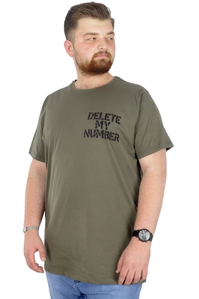 Mode XL Büyük Beden T-Shirt Bisiklet Yaka Delete 22169 Haki ürün görseli