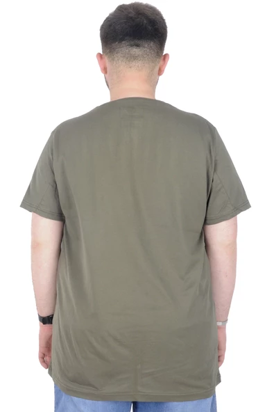 Mode XL Büyük Beden T-Shirt Bisiklet Yaka Delete 22169 Haki - Resim 2