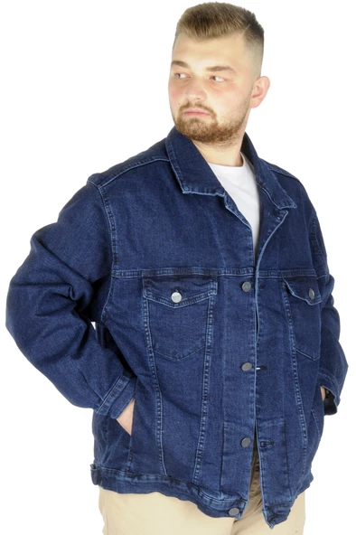 Mode XL Büyük Beden Erkek Kot Mont Lopez 22800 Lacivert - 3