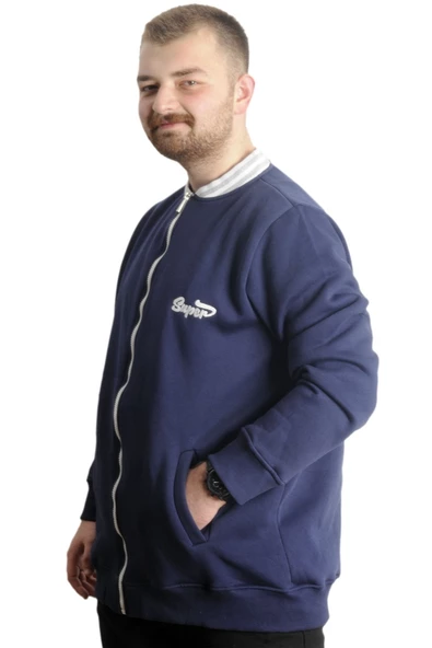 Mode XL Büyük Beden Erkek Kolej Mont Süper 22614 İndigo - 5