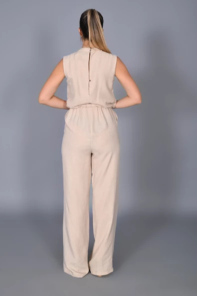 Modatalika Kadın Sırt Detaylı Şık Sade Kendi Kumaşından İp Kemerli Tulum - Resim 8