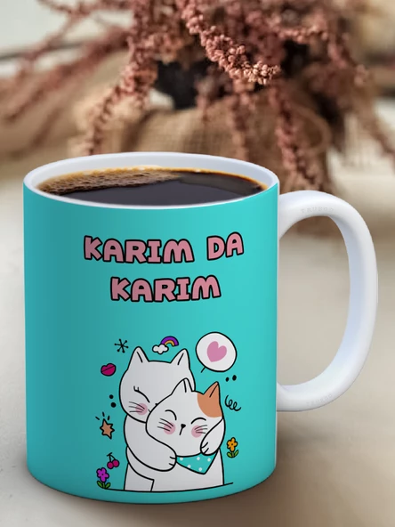 Baskılı Kupa Bardak Seramik Mug Yeşil - Kocam da Kocam