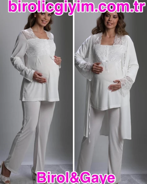 BirolGaye 3018 Hamile Lohusa 3 Lü Pijama Sabahlık Tk - 4