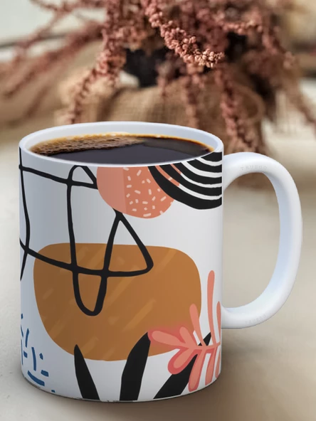 Baskılı Kupa Bardak Seramik Mug - Geometrik Çizgi