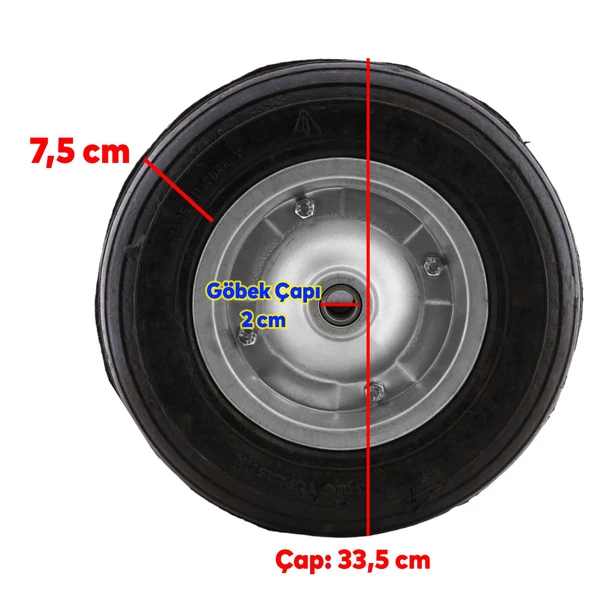 El Arabası Yük Taşıma Tekeri Bilyeli Rulmanlı Dubleks Teker 335x75 mm Çelik Jant - 2