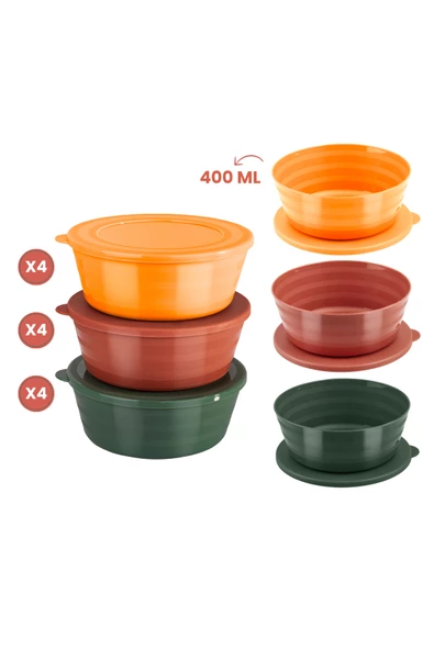 12 Adet Kapaklı Kahvaltılık Saklama Kabı 400 ml, Çok Amaçlı Yuvarlak Kase Çerezlik Set (12x400ml) - 3