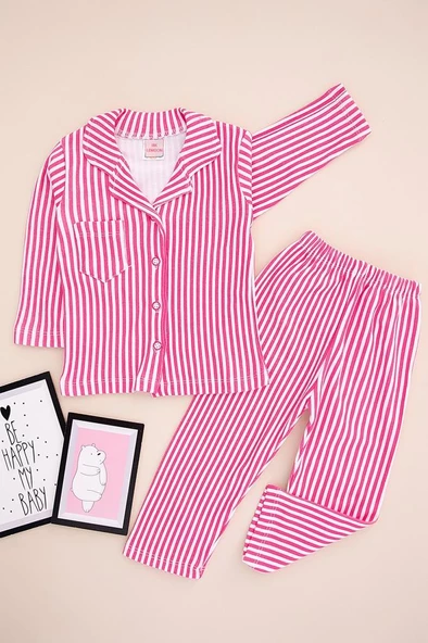 Lemoon Çizgili Düğmeli Çocuk Pijama Takımı C83294 - 10