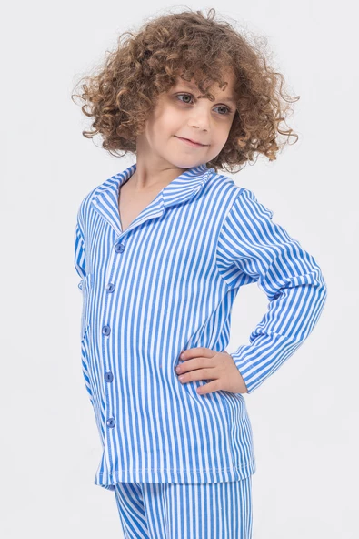 Lemoon Çizgili Düğmeli Çocuk Pijama Takımı C83294 - 3