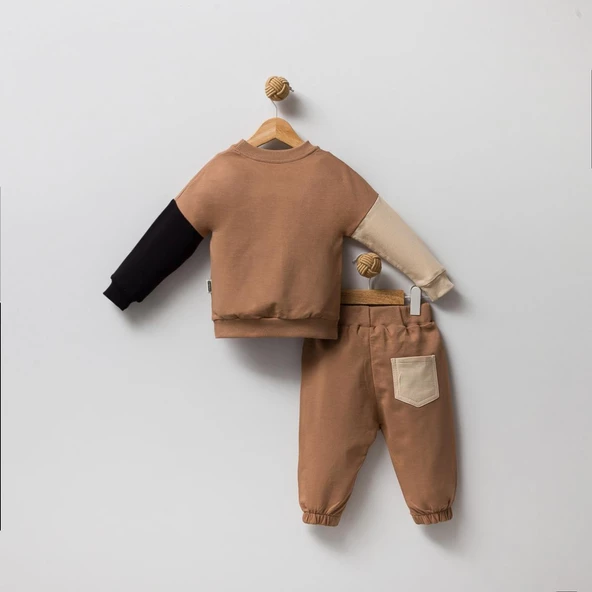 Erkek Çocuk %100 Pamuklu Kahverengi Eşofman Takım - 3