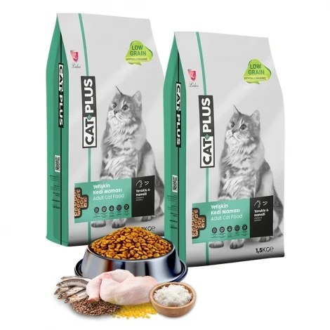 CatPlus Düşük Tahıllı Hipoalerjenik Tavuklu Hamsili Yetişkin Kedi Maması 1,5 Kg x 2 Adet