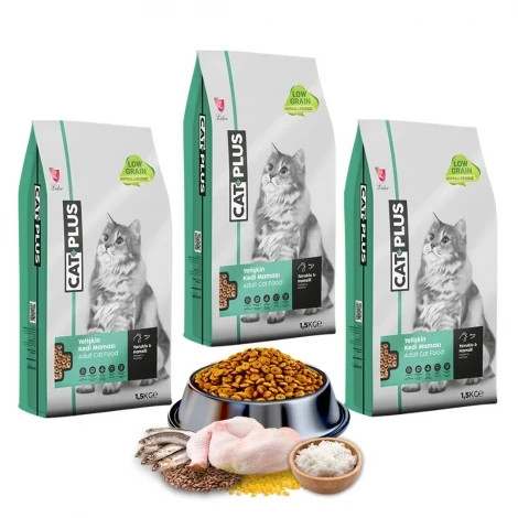 CatPlus Düşük Tahıllı Hipoalerjenik Tavuklu Hamsili Yetişkin Kedi Maması 1,5 Kg x 3 Adet