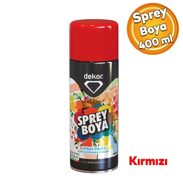 Dekor Akrilik Efektli Metal Ahaşap Karton Cam Taş Plastik PVC Yüzeyler Sprey Boya Kırmızı 400 ML