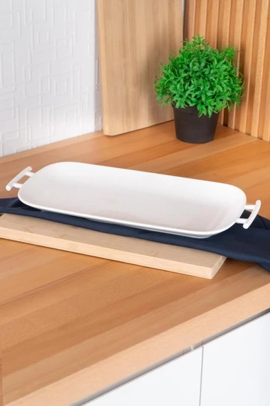 Digithome Acar Bianco Perla Porselen Kulplu Servis Tabağı Dikdörtgen Beyaz 39 Cm - SCT-05385 C320.033