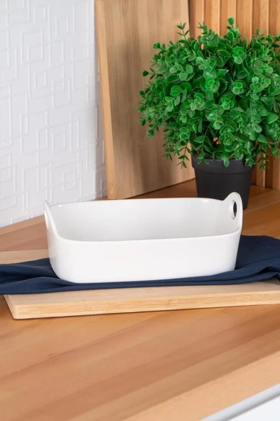Digithome Acar Bianco Perla Porselen Kulplu Kase Dikdörtgen Beyaz 25 Cm - SCT-05397 C320.033