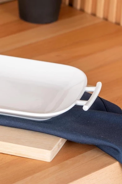 Digithome Acar Bianco Perla Porselen Kulplu Servis Tabağı Dikdörtgen Beyaz 42 Cm - SCT-05384 C320.033 - 2