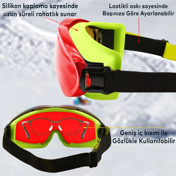 Bellasimo Kayak Gözlüğü Değiştirebilir Camlı Antifog Güneş Kar Gözlük Kırmızı Snowboard Glasses Gözlük - 2