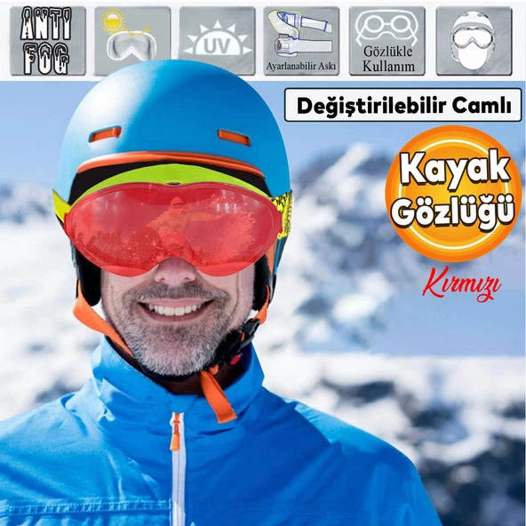 Bellasimo Kayak Gözlüğü Değiştirebilir Camlı Antifog Güneş Kar Gözlük Kırmızı Snowboard Glasses Gözlük