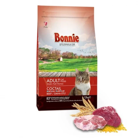 Bonnie Renkli Taneli Sığır Etli Yetişkin Kedi Maması 1,5 Kg