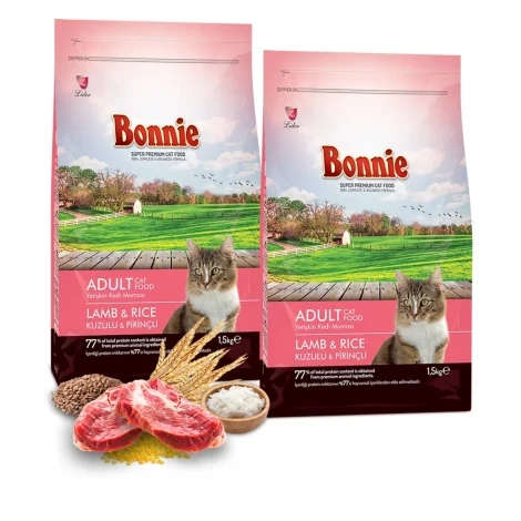 Bonnie Kuzu Etli Pirinçli Yetişkin Kedi Maması 1.5 Kg x 2 Adet