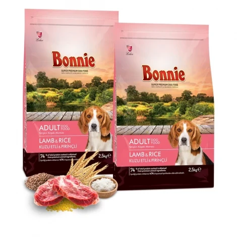 Bonnie Kuzu Etli ve Pirinçli Yetişkin Köpek Maması 2.5 Kg x 2 Adet