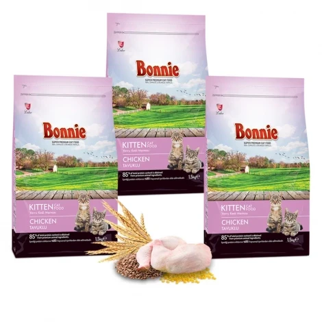 Bonnie Tavuklu Yavru Kedi Maması 1,5 Kg x 3 Adet