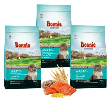 Bonnie Somonlu Kedi Maması 1,5 Kg x 3 Adet