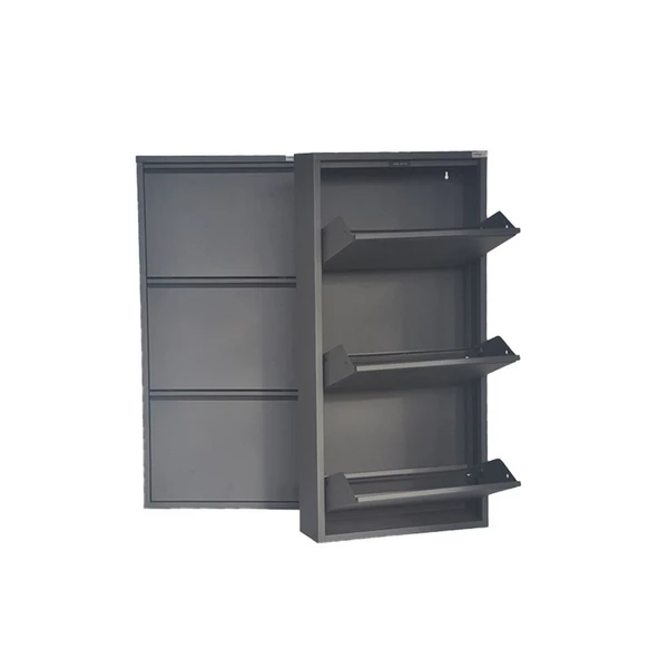 Mobilya Pratik Antrasit Metal Ayakkabılık  MAC3 - 3 Kapaklı - 50X15X103 h - 3