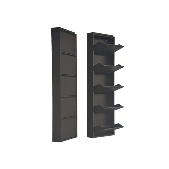 Mobilya Pratik Siyah Metal Ayakkabılık   MAC5 - 5 Kapaklı - 50X15X169 h - 3